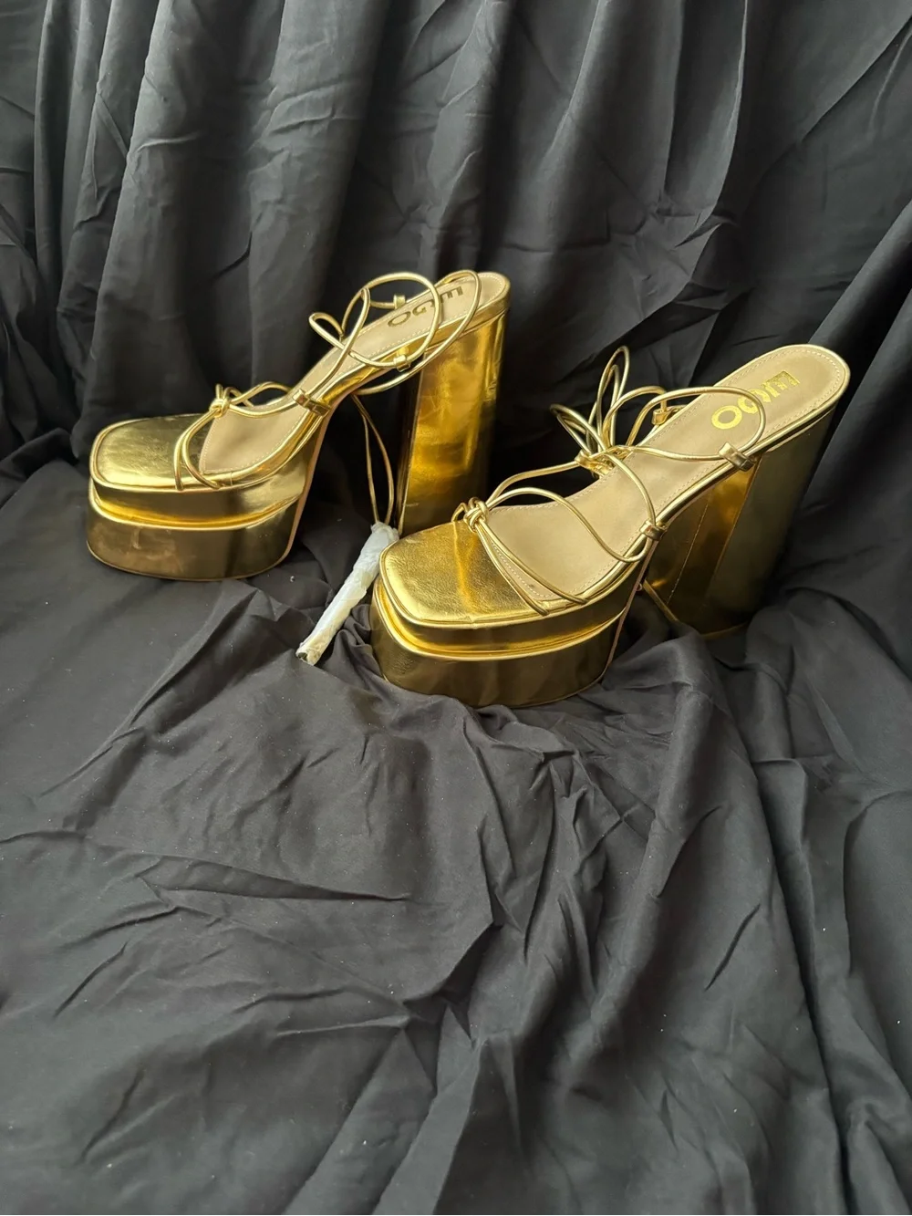 EGO Gold Metallic Platform Lace-Up Block Heels